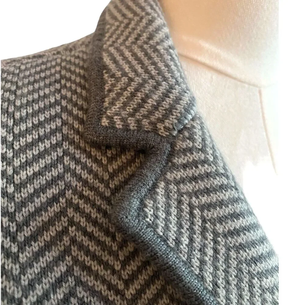 Talbots 100% Merino Wool Herringbone Knit Blazer Jacket Medium Grey Soft NWOT M